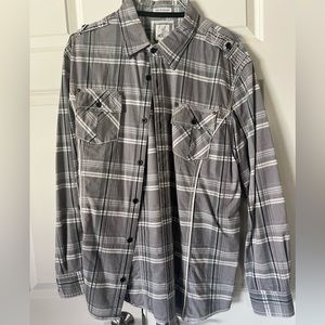 Buckle button down shirt - long sleeve grey and white